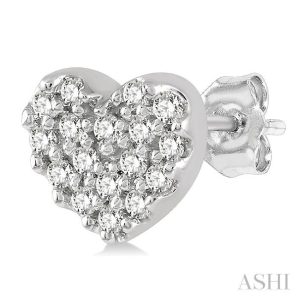 1 10 Ctw Heart Charm Round Cut Diamond Petite Fashion Earring in 14K White Gold Hot on Sale