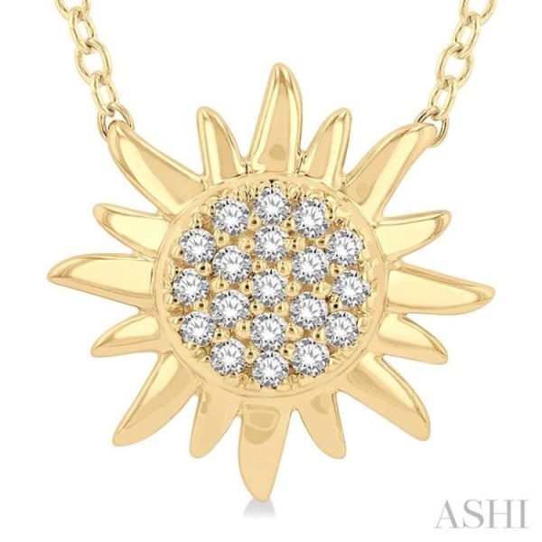 1 10 Ctw Sun Petite Round Cut Diamond Fashion Pendant With Chain in 10K Yellow Gold Online Hot Sale