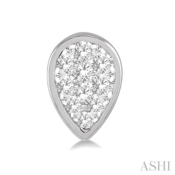 1 3 ctw Pear Shape Lovebright Round Cut Diamond Bezel Stud Earring in 14K White Gold on Sale