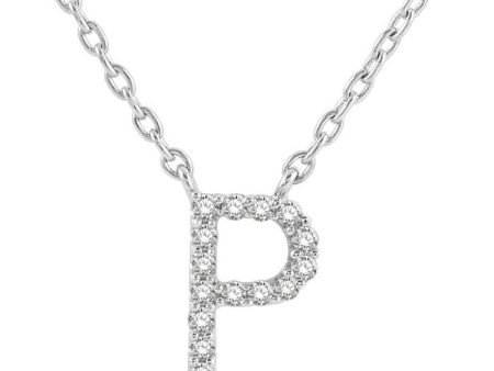 1 20 Ctw Initial  P  Round Cut Diamond Pendant With Chain in 14K White Gold Online Hot Sale