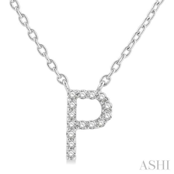 1 20 Ctw Initial  P  Round Cut Diamond Pendant With Chain in 14K White Gold Online Hot Sale