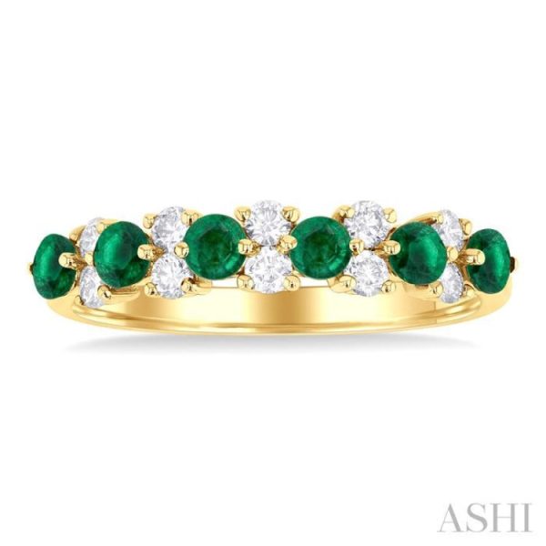 1 3 ctw Round Cut 2.7MM Emerald and Diamond Precious Band in 14K Yellow Gold Fashion