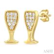 1 10 ctw Petite Champagne Glass Round Cut Diamond Fashion Stud Earring in 10K Yellow Gold For Sale