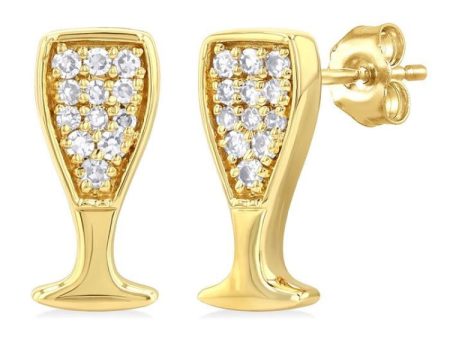 1 10 ctw Petite Champagne Glass Round Cut Diamond Fashion Stud Earring in 10K Yellow Gold For Sale