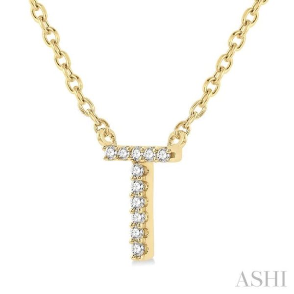 1 20 Ctw Initial  T  Round Cut Diamond Pendant With Chain in 14K Yellow Gold Online Hot Sale