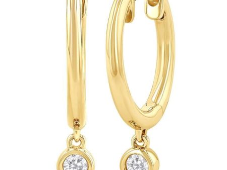 1 10 ctw Petite Bezel Drop Round Cut Diamond Fashion Huggies in 10K Yellow Gold Cheap