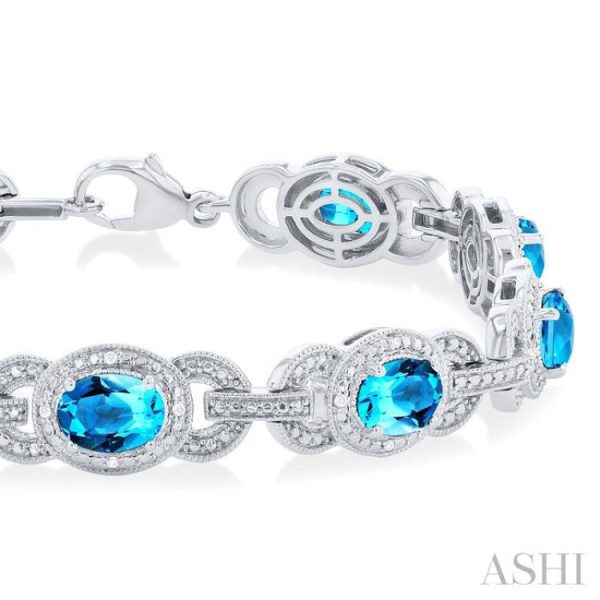 1 10 ctw Oval Shape 7x5 MM Blue Topaz and Round Cut Diamond Semi Precious Bracelet in Sterling Silver Hot on Sale