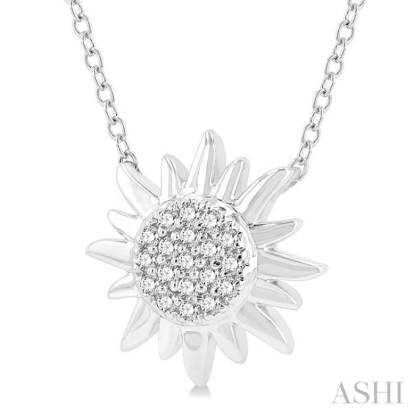 1 10 Ctw Sun Petite Round Cut Diamond Fashion Pendant With Chain in 10K White Gold Cheap