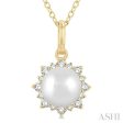 1 10 ctw Petite Sun 6X6 MM Cultured Pearl and Round Cut Diamond Fashion Pendant With Chain in 10K Yellow Gold For Discount