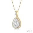 1 3 Ctw Pear Shape Diamond Lovebright Pendant in 14K Yellow and White Gold with Chain For Sale