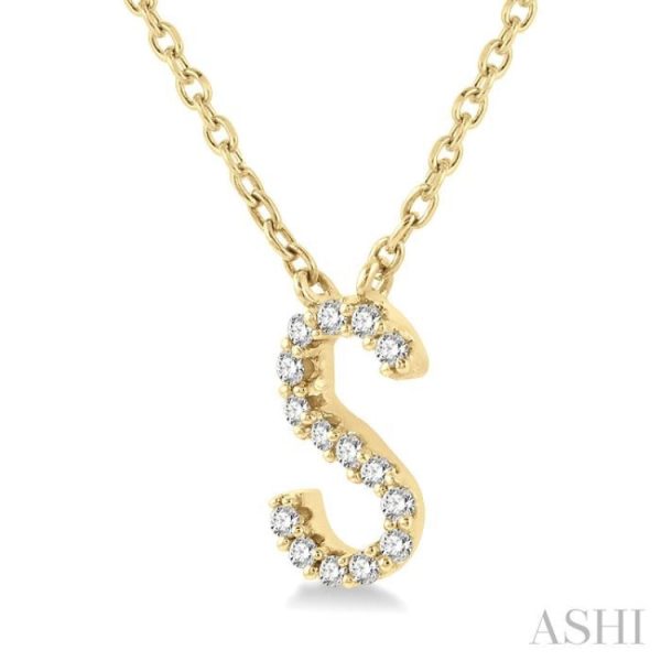 1 20 Ctw Initial  S  Round Cut Diamond Pendant With Chain in 14K Yellow Gold Cheap