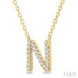 1 20 Ctw Initial  N  Round Cut Diamond Pendant With Chain in 14K Yellow Gold Online Sale