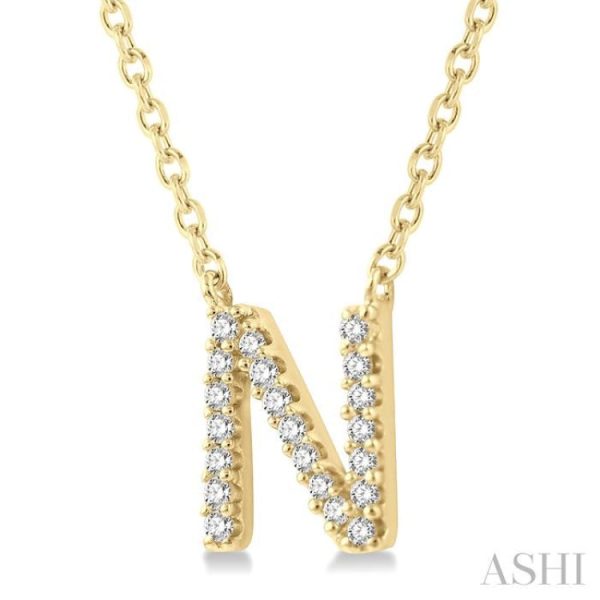 1 20 Ctw Initial  N  Round Cut Diamond Pendant With Chain in 14K Yellow Gold Online Sale