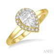 1 3 Ctw Round Cut Diamond Halo Engagement Ring With 1 4 ct Pear Cut Center Stone in 14K Yellow and White Gold on Sale