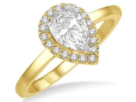 1 3 Ctw Round Cut Diamond Halo Engagement Ring With 1 4 ct Pear Cut Center Stone in 14K Yellow and White Gold on Sale