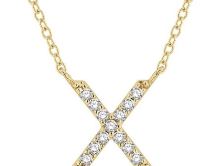 1 20 Ctw Initial  X  Round Cut Diamond Pendant With Chain in 14K Yellow Gold Online Hot Sale