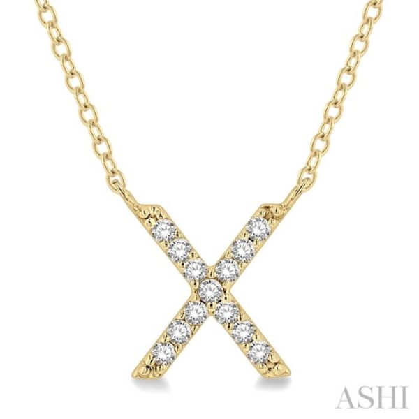 1 20 Ctw Initial  X  Round Cut Diamond Pendant With Chain in 14K Yellow Gold Online Hot Sale