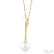 1 10 ctw Petite 7X7 MM Cultured Pearl and Round Cut Diamond Fashion Pendant With Chain in 10K Yellow Gold Supply