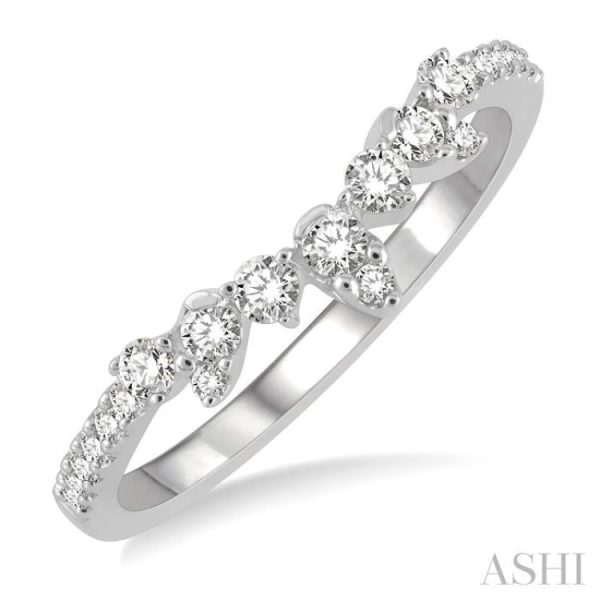 1 4 ctw Alternating Marquise and Circular Mount Round Cut Diamond Curved Wedding Band in 14K White Gold For Discount