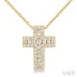 1 4 ctw Cross Round Cut Diamond Fashion Pendant With Chain in 14K Yellow Gold For Cheap