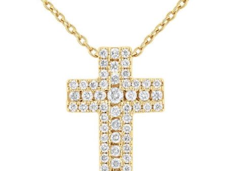 1 4 ctw Cross Round Cut Diamond Fashion Pendant With Chain in 14K Yellow Gold For Cheap