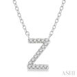 1 20 Ctw Initial  Z  Round Cut Diamond Pendant With Chain in 14K White Gold on Sale