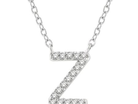 1 20 Ctw Initial  Z  Round Cut Diamond Pendant With Chain in 14K White Gold on Sale