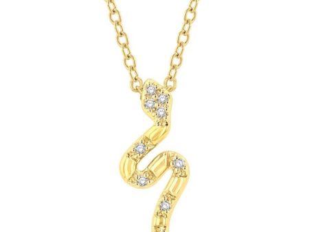 1 20 Ctw Snake Petite Round Cut Diamond Fashion Pendant With Chain in 10K Yellow Gold For Cheap