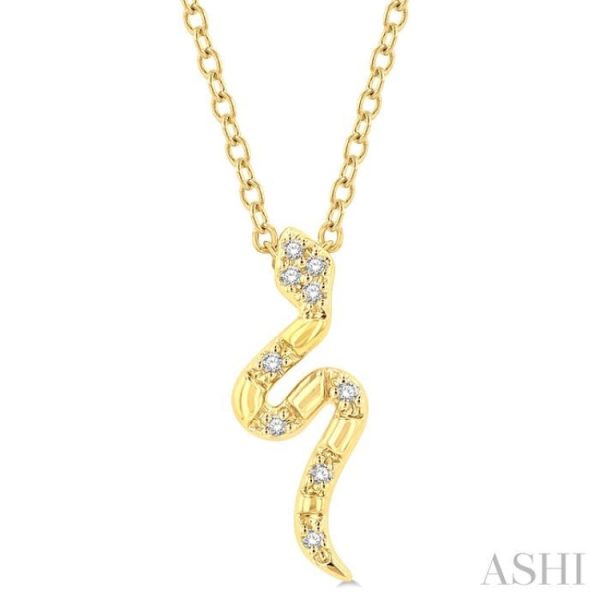 1 20 Ctw Snake Petite Round Cut Diamond Fashion Pendant With Chain in 10K Yellow Gold For Cheap