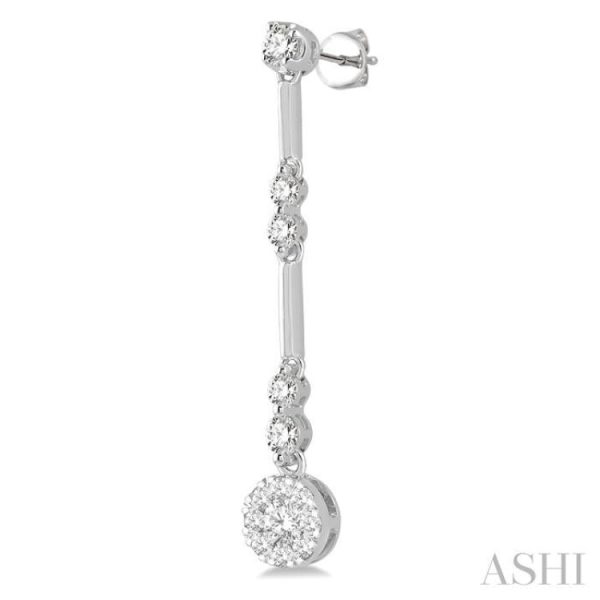 3 4 ctw Tri-Section Lovebright Round Cut Diamond Bar Link Earrings in 14K White Gold Hot on Sale