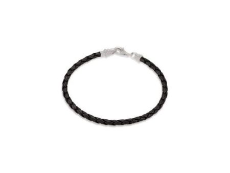 Sterling Silver Black Leather Braided 7.5  Bracelet Online Hot Sale