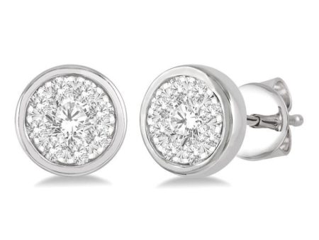 1 3 ctw Medallion Lovebright Round Cut Diamond Bezel Stud Earring in 14K White Gold For Discount