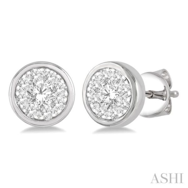 1 3 ctw Medallion Lovebright Round Cut Diamond Bezel Stud Earring in 14K White Gold For Discount