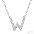 1 20 Ctw Initial  W  Round Cut Diamond Pendant With Chain in 14K White Gold Sale