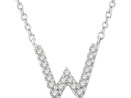 1 20 Ctw Initial  W  Round Cut Diamond Pendant With Chain in 14K White Gold Sale