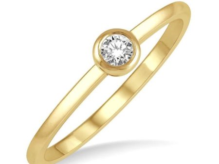 1 10 Ctw Bezel Set Round Cut Diamond Petite Fashion Ring in 14K Yellow Gold Discount