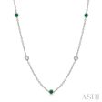 1 2 ctw Round Cut Diamond and 2.85MM Emerald Precious Station Necklace in 14K White Gold Cheap