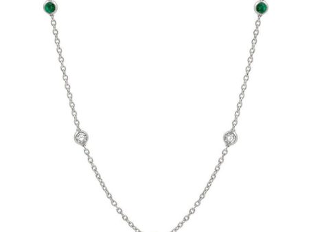 1 2 ctw Round Cut Diamond and 2.85MM Emerald Precious Station Necklace in 14K White Gold Cheap