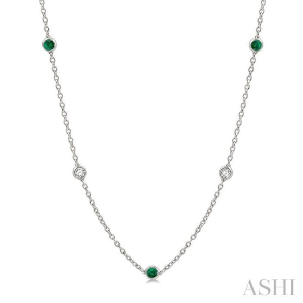 1 2 ctw Round Cut Diamond and 2.85MM Emerald Precious Station Necklace in 14K White Gold Cheap