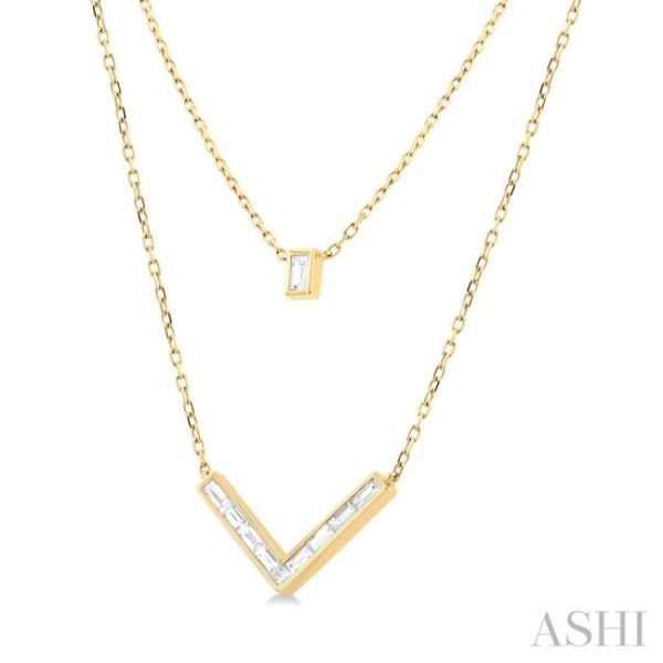 1 2 ctw Chevron Baguette and Princess Cut Diamond Layered Necklace in 14K Yellow Gold Supply