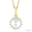 1 10 ctw Petite 6X6 MM Cultured Pearl and Round Cut Diamond Fashion Pendant With Chain in 10K Yellow Gold Supply