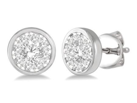 1 2 ctw Medallion Lovebright Round Cut Diamond Bezel Stud Earring in 14K White Gold For Discount