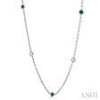 1 2 ctw Round Cut Diamond and 2.85MM Emerald Precious Station Necklace in 14K White Gold Cheap