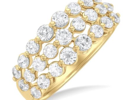 1 1 2 ctw Lattice Triple Row Round Cut Diamond Fashion Band in 14K Yellow Gold on Sale