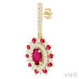 1 3 ctw 5x3 MM & 1.45 MM Ruby and Round Cut Diamond Precious Earring in 14K Yellow Gold Online