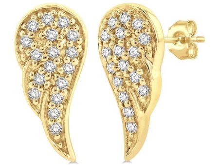 1 10 ctw Petite Angel Wings Round Cut Diamond Fashion Stud Earring in 10K Yellow Gold Online