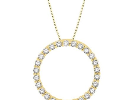 3 4 Ctw Circle of Love Round Cut Diamond Pendant With Chain in 14K Yellow Gold For Discount