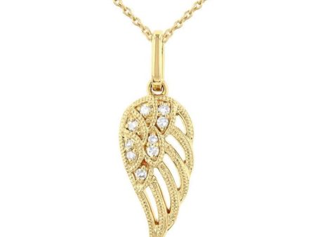 1 20 ctw Petite Angel Wing Round Cut Diamond Fashion Pendant With Chain in 10K Yellow Gold For Sale