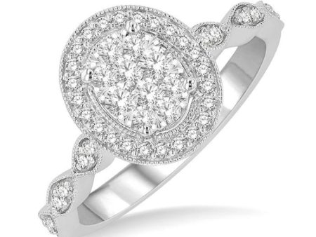 1 2 ctw Oval Mount Criss Cross Shank Lovebright Round Cut Diamond Engagement Ring in 14K White Gold Sale