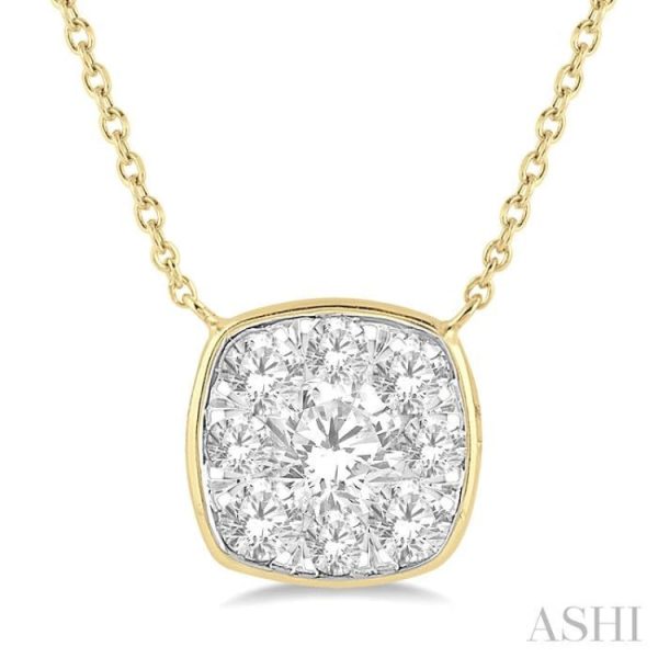 1 2 Ctw Cushion Shape Lovebright Diamond Necklace in 14K Yellow & White Gold Fashion